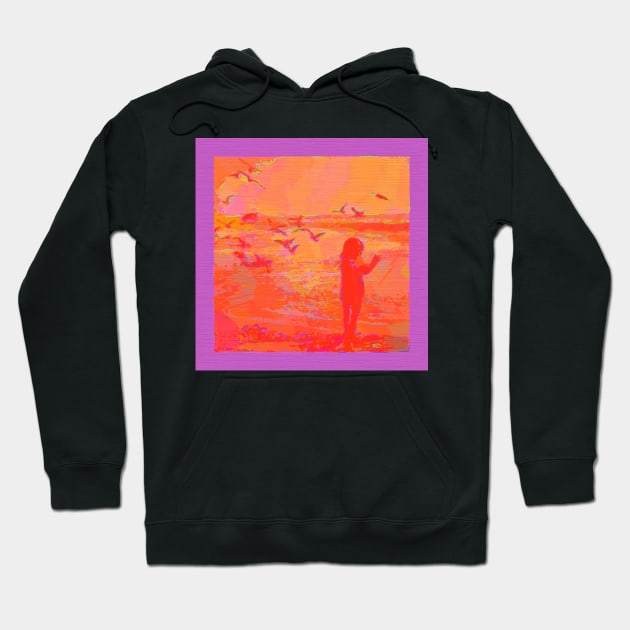 Girl and Seagulls Abstracted in Neon Colors Hoodie by DANAROPER